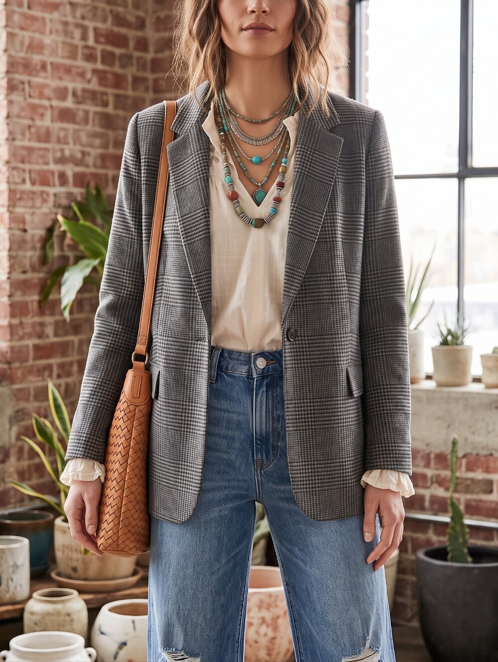 LOFT Glen Plaid Blazer Womens 14 Tailored Menswear Jacket Work Classic